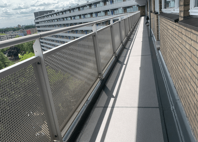 Oplossing voor vloer van galerij of balkon door Triflex